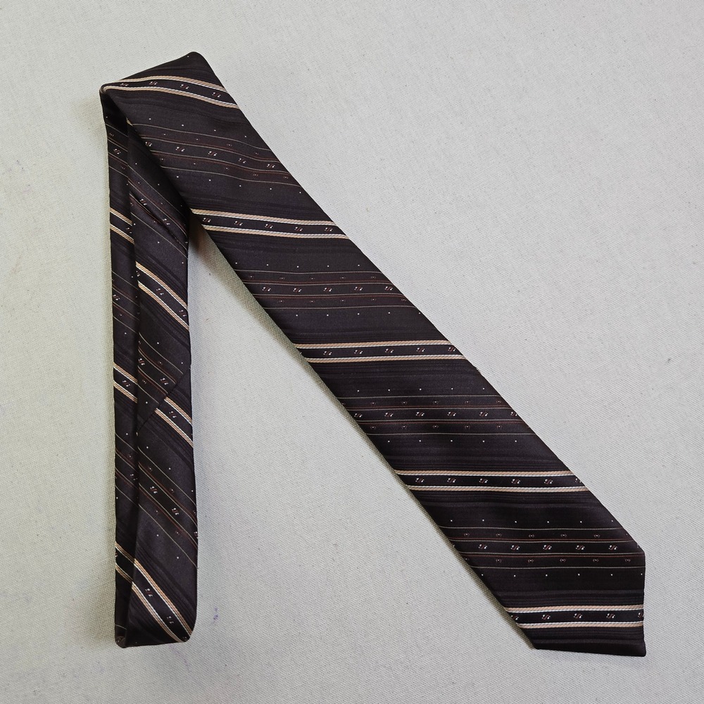 VTG 70s Tie Botany 500 Dark Brown Striped‎ Vintage 1970s 100% Polyester Mens